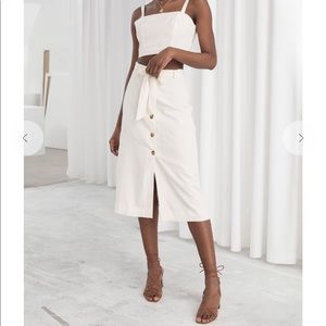 & Other Stories Cream Button-Up Midi Skirt